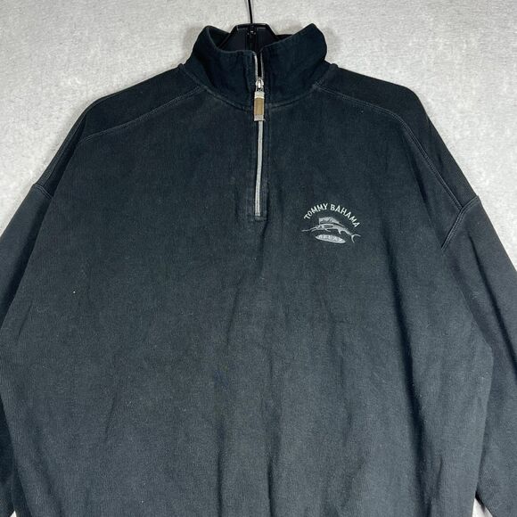 TOMMY BAHAMA RELAX Tobago 1/4 Zip Pullover Sweater Men’s Small Black Long Sleeve - Picture 2 of 14
